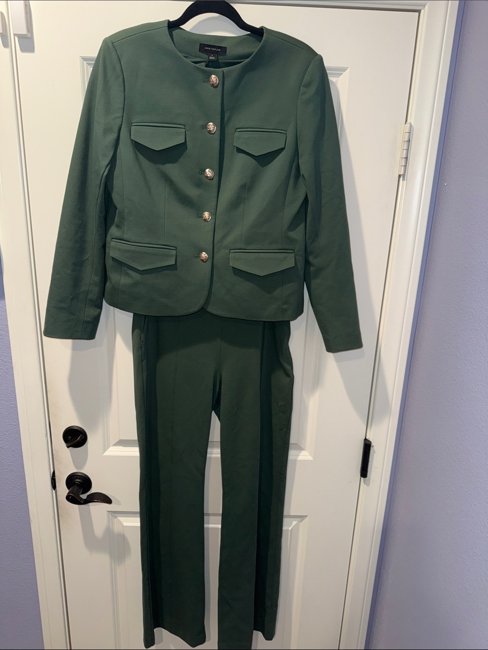 Ann Taylor Dark Green Tailored Jacket & Pants Suit